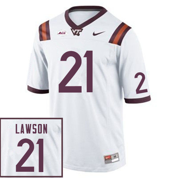 Men #21 Keli Lawson Virginia Tech Hokies College Football Jerseys Sale-White - Click Image to Close